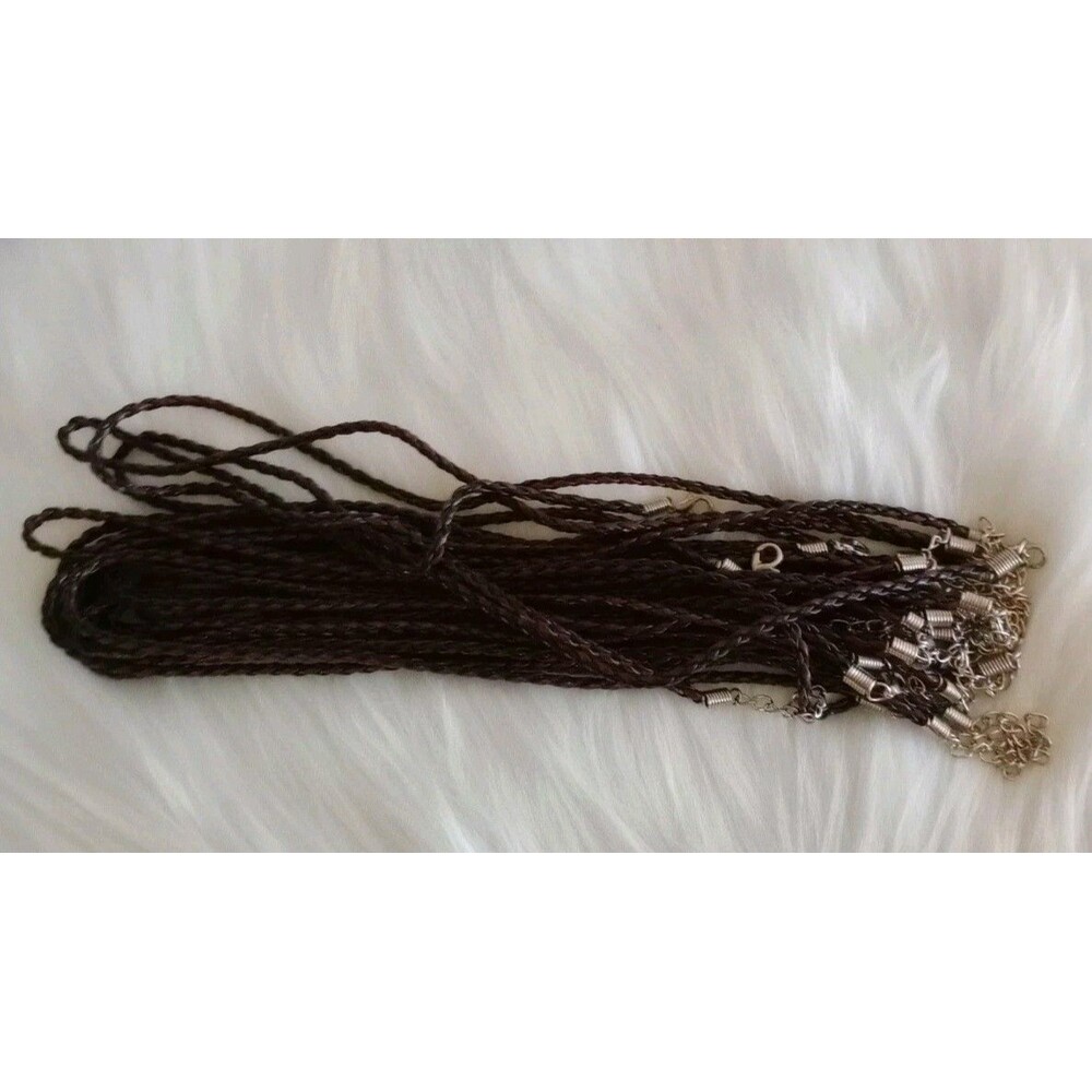 New Braided Faux Leather Necklace Cord for Pendants Black & Brown 17" + Extender